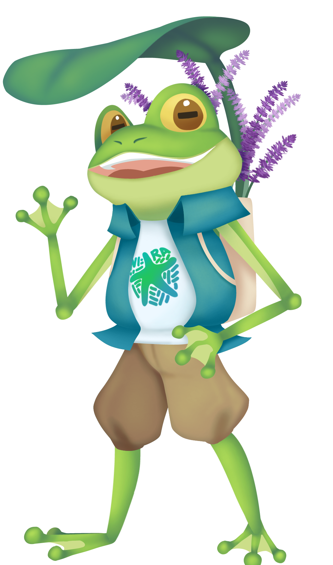 NIRA mascot celebrating with lavender flowers